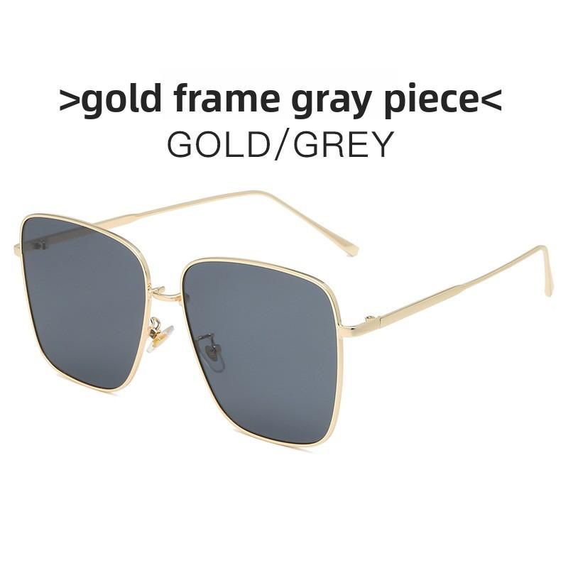 Korean Style Metal Frame Sunglasses With Gray Pc Lenses For Trendy Sun Protection GoldFrameBlackGray