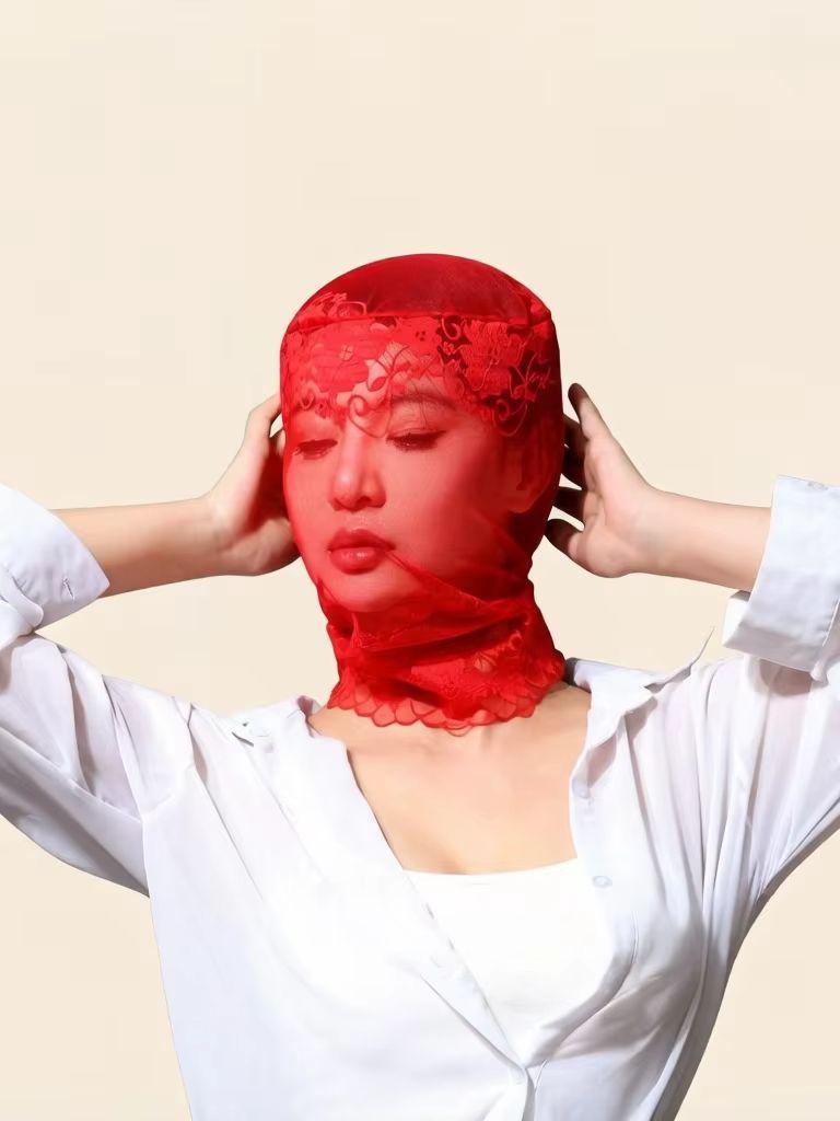 Elastic Full Cover Head Mask Lace Sheer See Through Unisex Women Man Hood Fashion Patchwork Stocking Style Mask Full Head