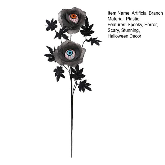 Spooky Branch Decoration Halloween Eyeball Flower Stem, Artificial Rose Floral Pick with Eyeball, Party Decorations Gothic Black Branches for