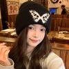 Butterfly Black Knitted Hat for Women Autumn and Winter Warm Street Versatile Face Showing Small Pullover Hat Cold Hat Trend