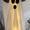 55" Solar Ghost Light for Halloween Outdoor Decoration Waterproof Light Up Standing White Ghost with Witch Hat for Front Porch Yard Gardens Tree Lawn
