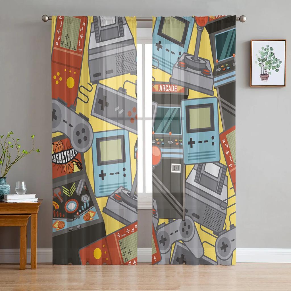 Gamepad Computer Keyboard Translucent Curtains for Bedroom Space Living Room Decoration Window Drape Kitchen Area Tulle Voile Organza Curtains