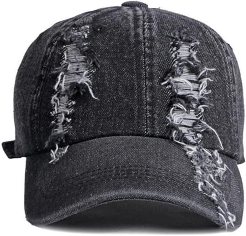 2026 New Solid Color Ripped Baseball Cap Washed Denim Snapabck Hat Hip Hop Breathable Streetwear Distressed Hats for Women Men