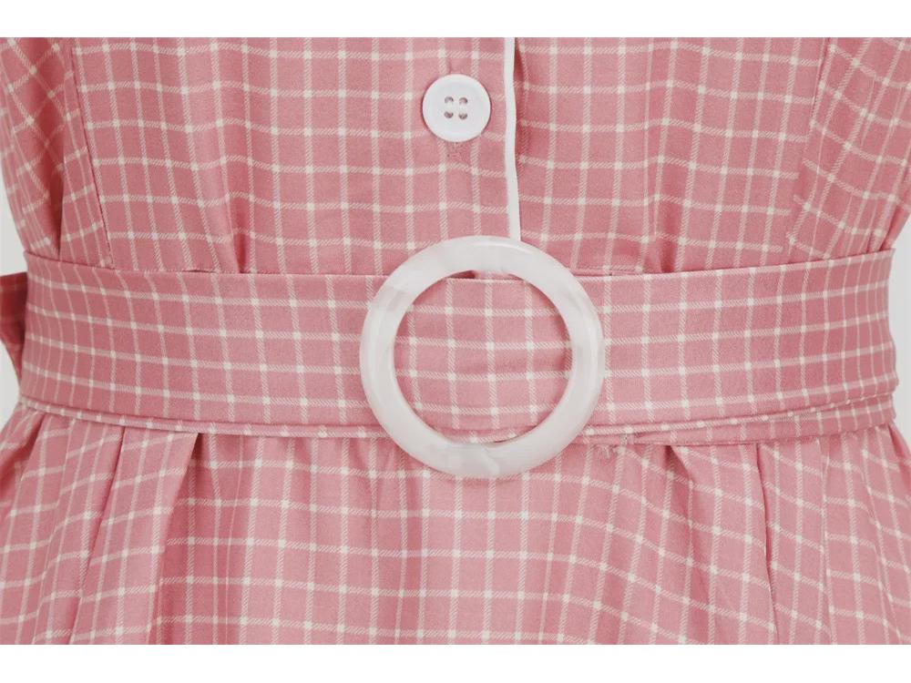 2023 Retro-Kariertes Damen-Anzugkragenkleid mit Gürtel