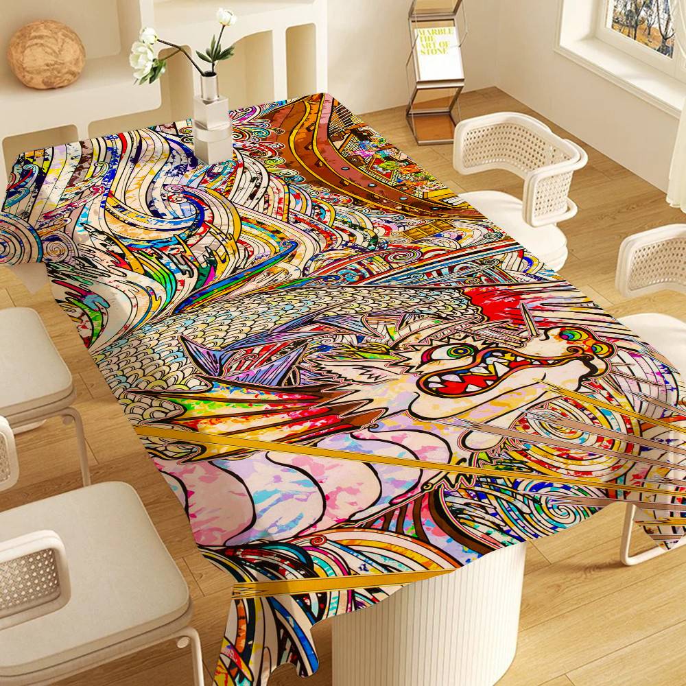 Kunst T-Takashi Tafelkleed Verjaardagsfeest Bruiloft Kerst Tafelhoes Afveegbare Bureau Doek Decoratiehoezen Rechthoekig 150x170cm