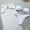 OFTBUY 2025 New Summer Sexy Solid Long Dress Swimsuit Women 3 Pieces Bikini Set Bra Plain Beach Swimwear Female