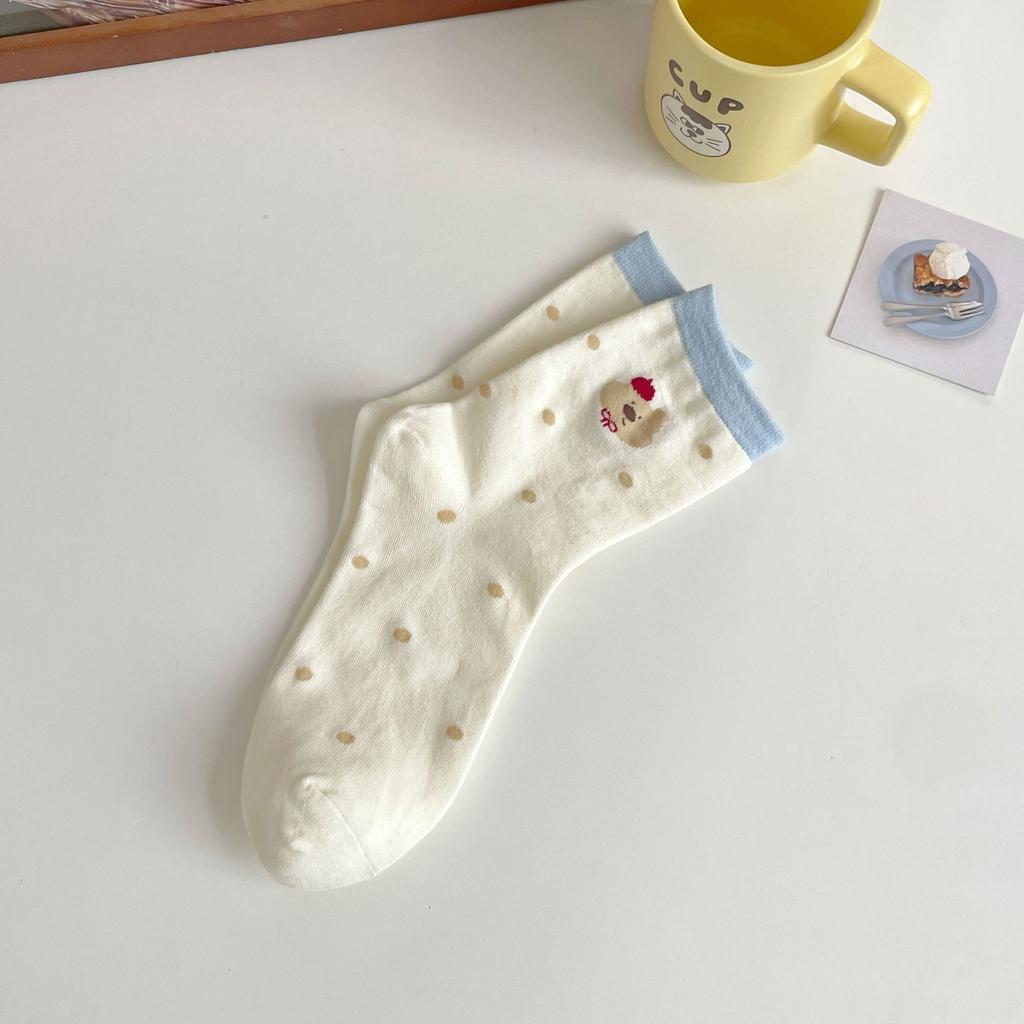 Cartoon Socks Mid-Tube Socks Trendy Spring And Autumn Cute Preppy Style Bow Puppy Striped Stockings