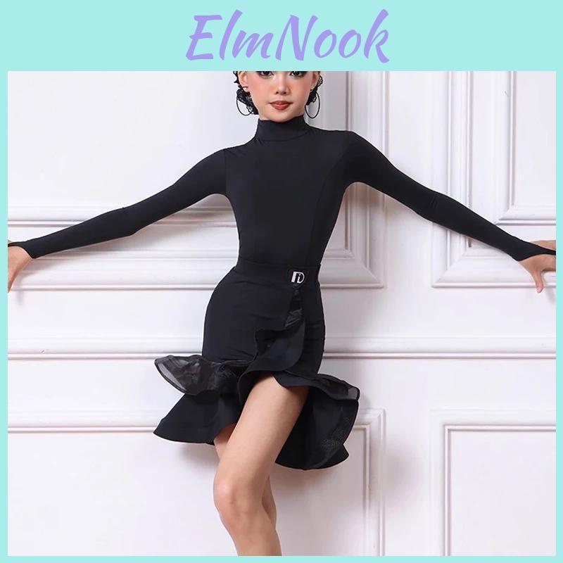 Dance Latin For Kids Dress Girls Uniform Long Sleeve Mesh Backless Competition Set Ballroom Chacha Dancewear Costumes