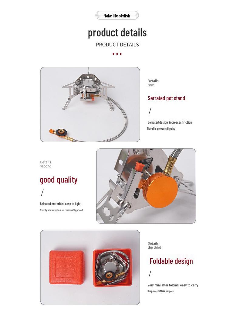 Portable Windproof High-Fire Mini Camping Gas Stove - Stainless Steel Foldable Design