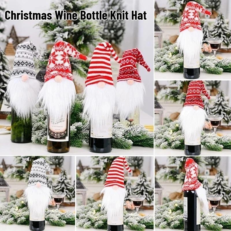 Housse de Bouteille de Vin de Noël Père Noël Poupée Sans Visage Housse de Bouteille de Champagne Décorations Fournitures Fête de Noël Nouvel An