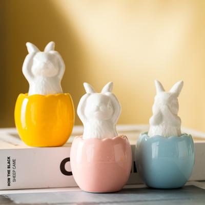 3 Stück/Set Oster-Eierschalen-Kaninchen-Ornamente Heim-Schlafzimmer Keramik-Handwerk Tischplatten-Szenen-Dekoration Osterhasen-Figuren