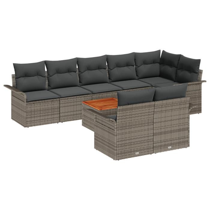 VidaXL Ensemble de canapé de jardin 9 pièces avec coussins gris en rotin synthétique et acacia 3347342