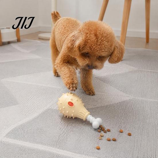 Food Leakage Puzzle Toys Dog Treat Dispenser Toy, Spiky Chicken Leg Chew Rubber Interactive Play for Boredom Feeder Aggressive Chewers, Dental