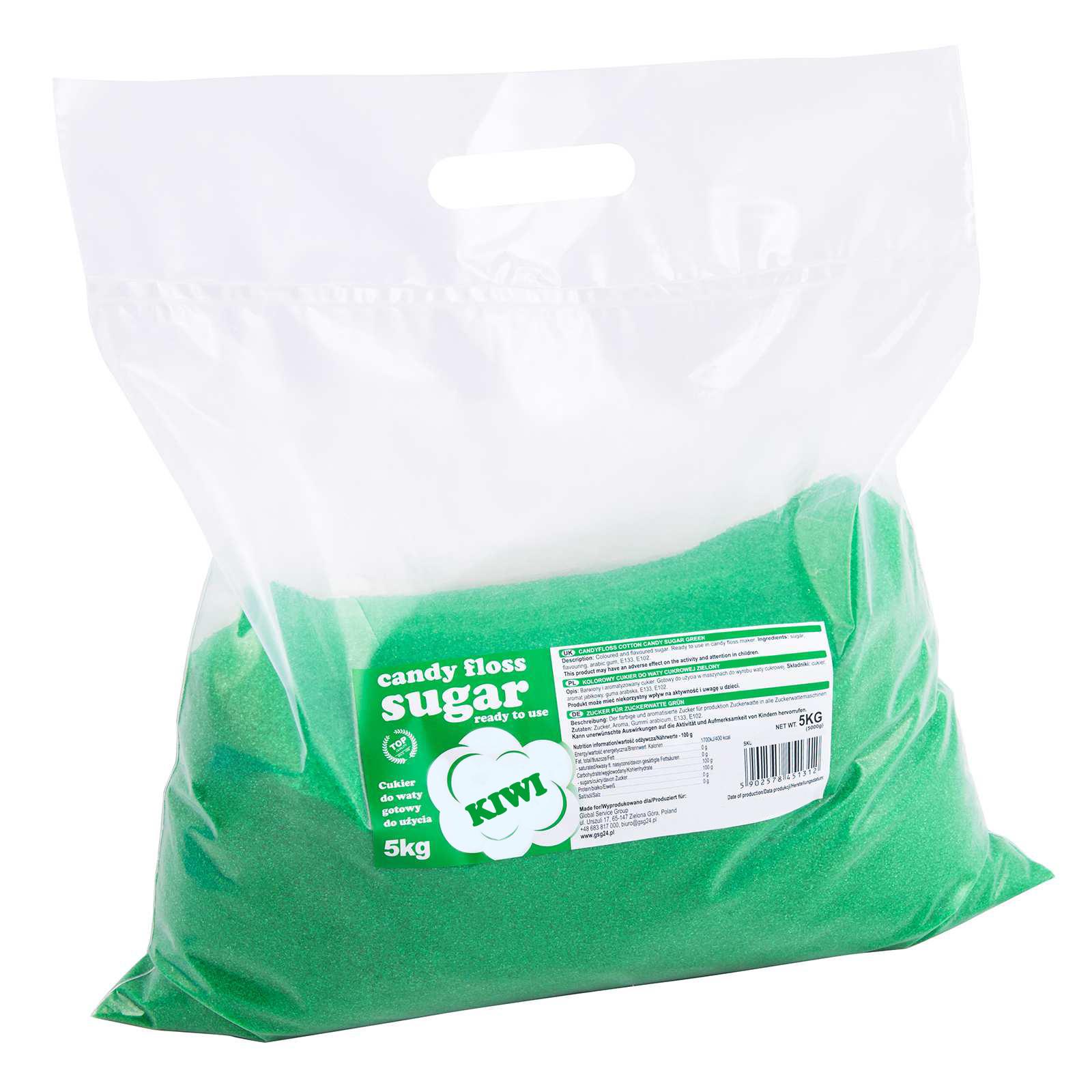 Zucchero filato colorato, verde, gusto kiwi, 5kg