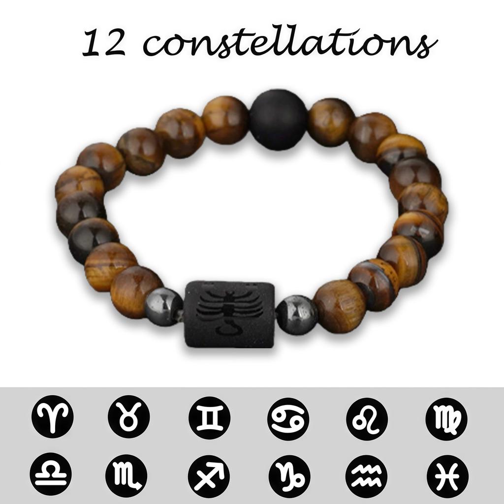 Pulsera con Colgantes de Constelaciones de los 12 Signos del Zodiaco para Hombre Mujer Multicapa Pulsera de Ojo de Tigre Regalo de Amistad Sagitario Acuario Leo