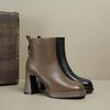 Square Toe Chunky High Heel Women's Boots - Genuine Leather Platform Ankle Boots for Spring & Autumn