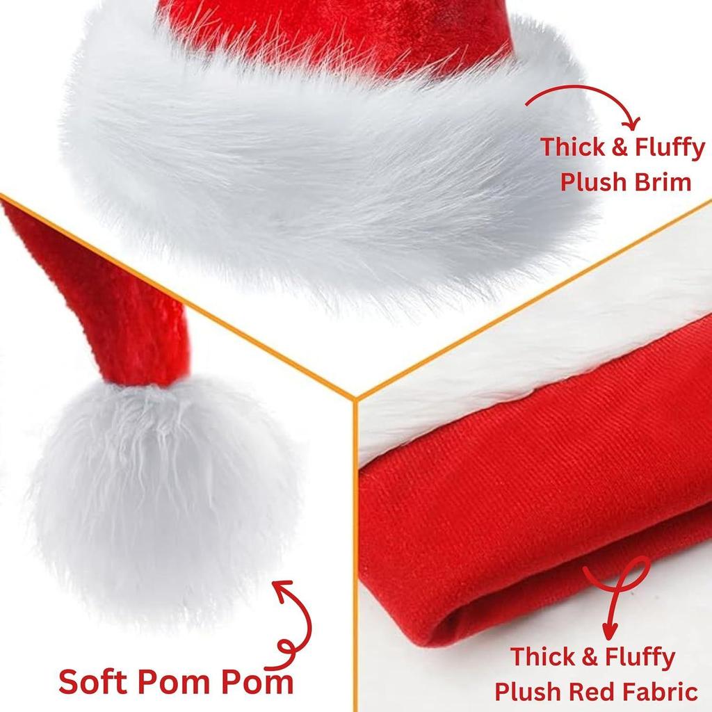 Santa Hat Plush Fur Christmas Cap Red Unisex Free Size