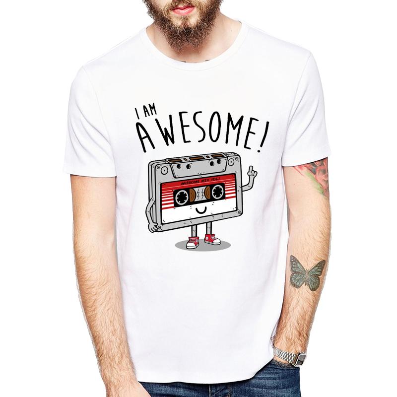 Creative Cartoon 80s Cassette T Shirt Men's Personalized I Am Awesome Printed T-Shirt Summer Male Short Sleeve Tops Tee