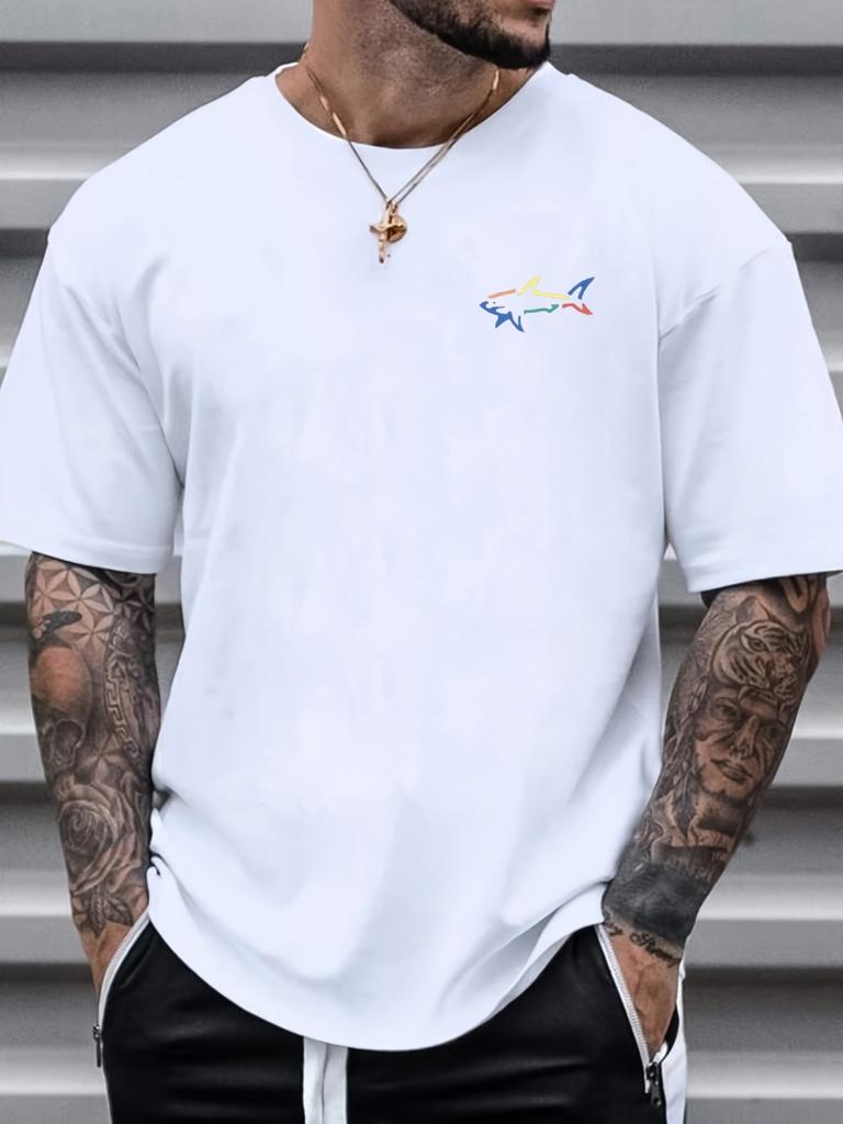 Tricou pentru bărbați largi, imprimat 3d de vară, cu model rechin, ocazional, slim, cu gât rotund, cu mâneci scurte.