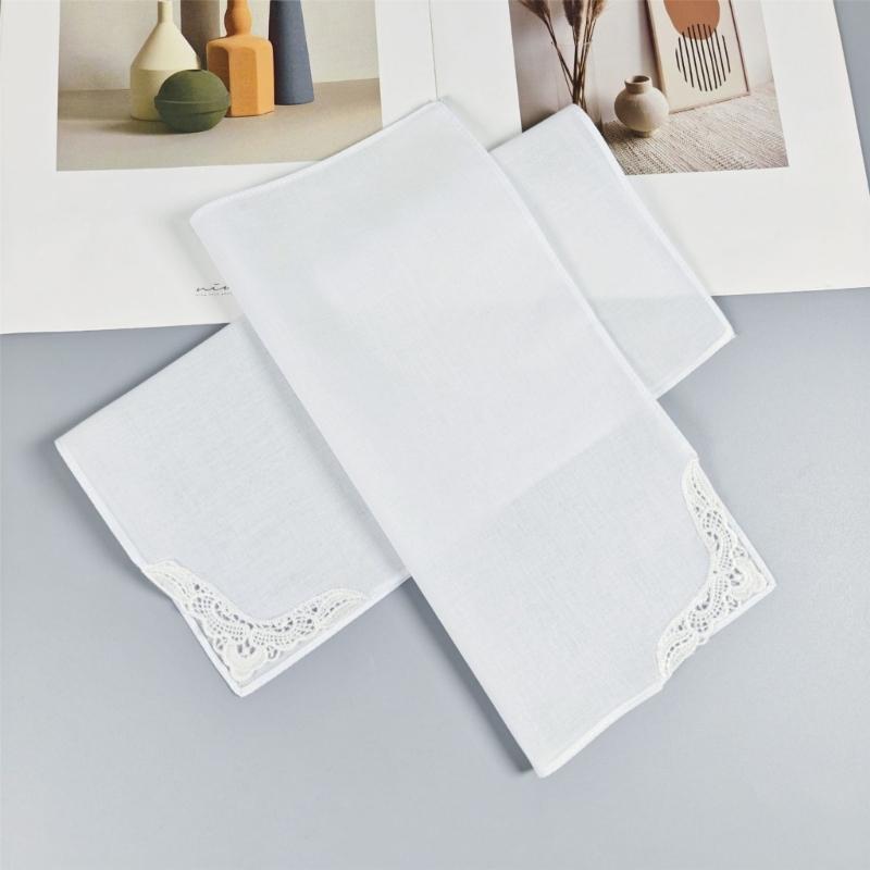 2Pcs French Lace Cotton Ladies Handkerchief with Lace Edge Handkerchiefs Breathable Ladies Hankies for Outdoor Commuting