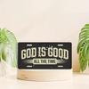 D Flat God Is Good License Plate Frame for Decoration Black Background with Golden Letters Suitable for Men and Women