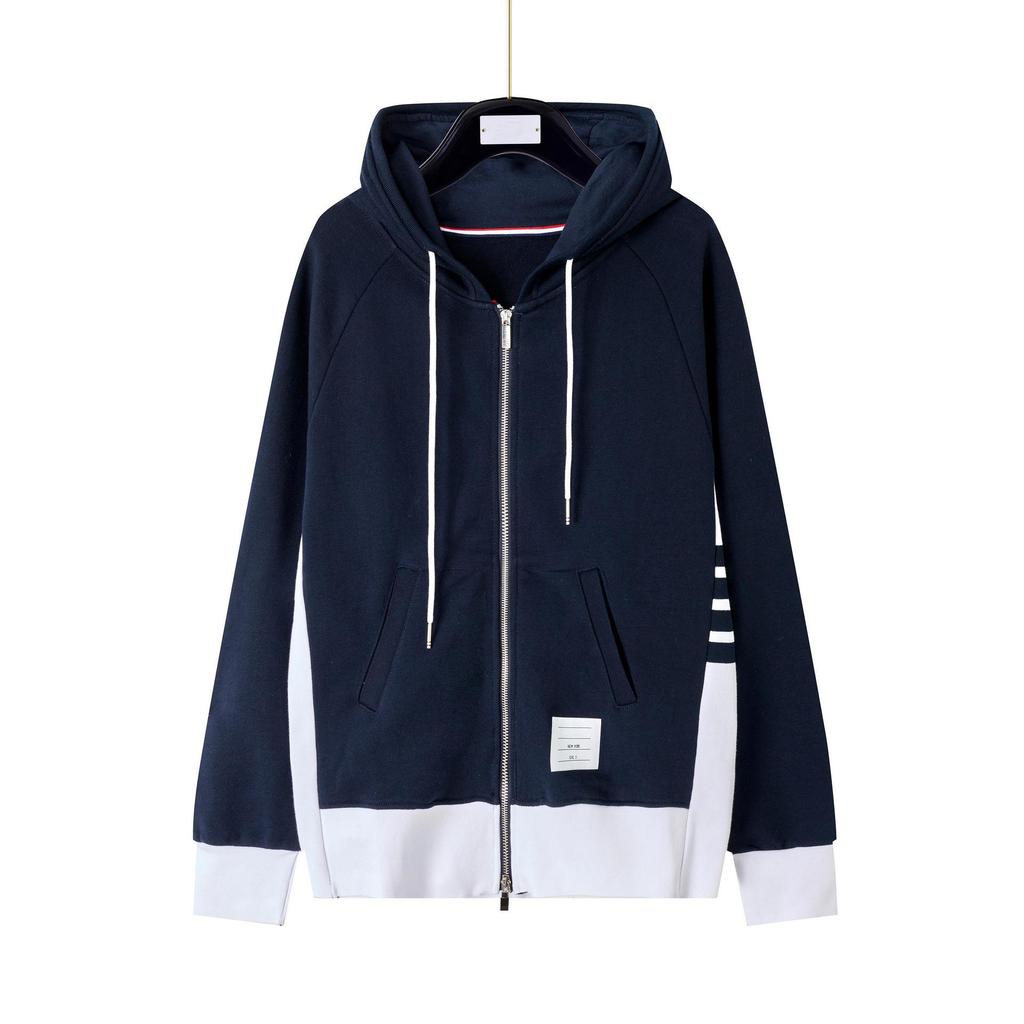 Unisex Zipper Hoodie - Autumn Collection with Four-Stripes, Color Block & Side Stripes Design