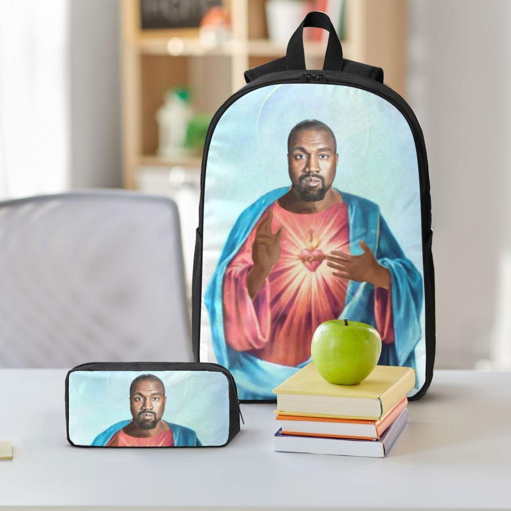 3Pcs K-kanyes W-wests Funny Backpack Set for Boy Girl Pen Bags Bookbag Sets with Lunch Box For School Students Daypack