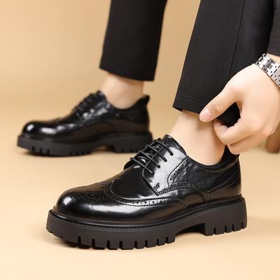 Men Formal Business Thick Soled Lace-up Oxford Brogues Shoes Luxury Men's Dress Shoes Male Casual Leather Wedding Party Loafers