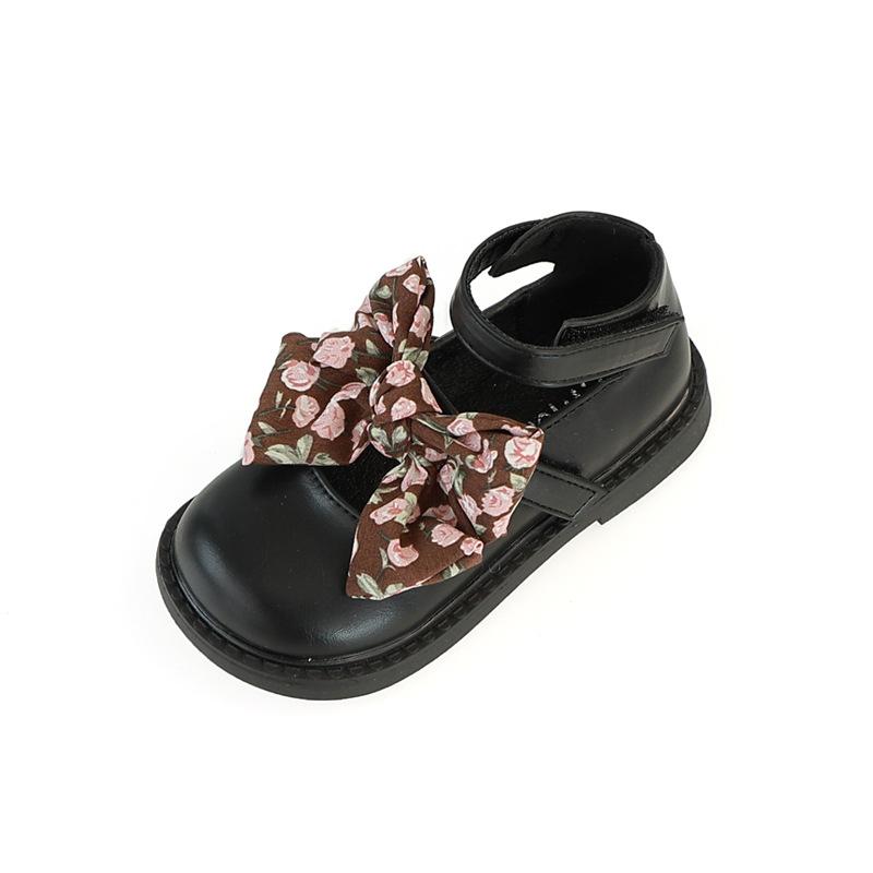 Little Girls Leather Shoes Hand-Painted Bow French Style Fashion Kids Round-toe Versatile Soft 2024 Children Loafers Elegant PU
