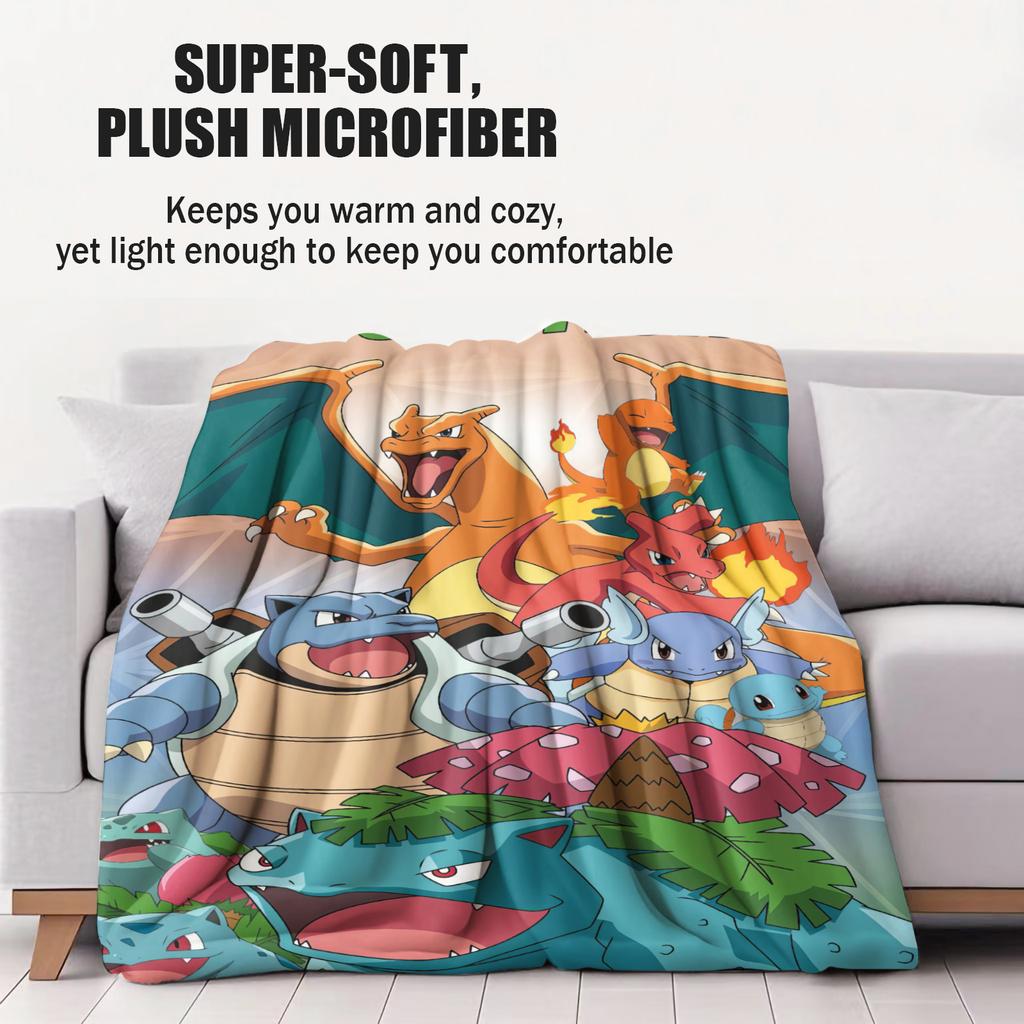 Klassische Pokemon-Entwicklungslinie Druck Fleece-Kuscheldecke für Fans Qualität Weich Warm Decke für Reise Picknick Zuhause für Mädchen Jungen