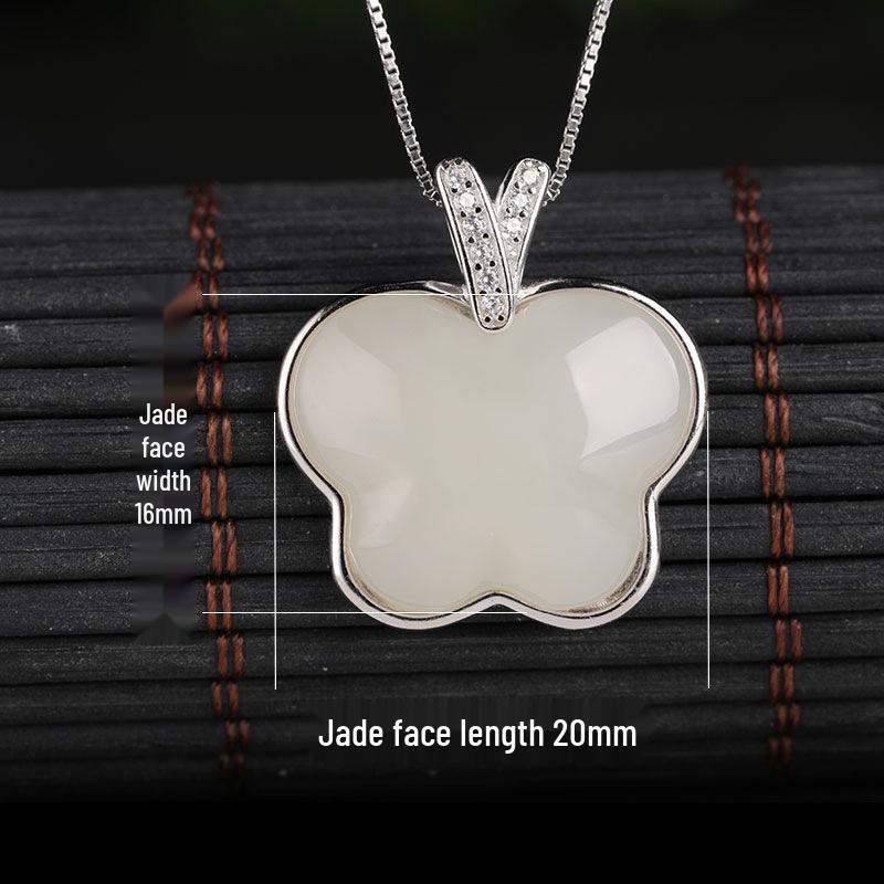 

925 Sterling Silver Hetian Jade Butterfly Pendant Necklace - Ancient Style White Jade 925 Silver