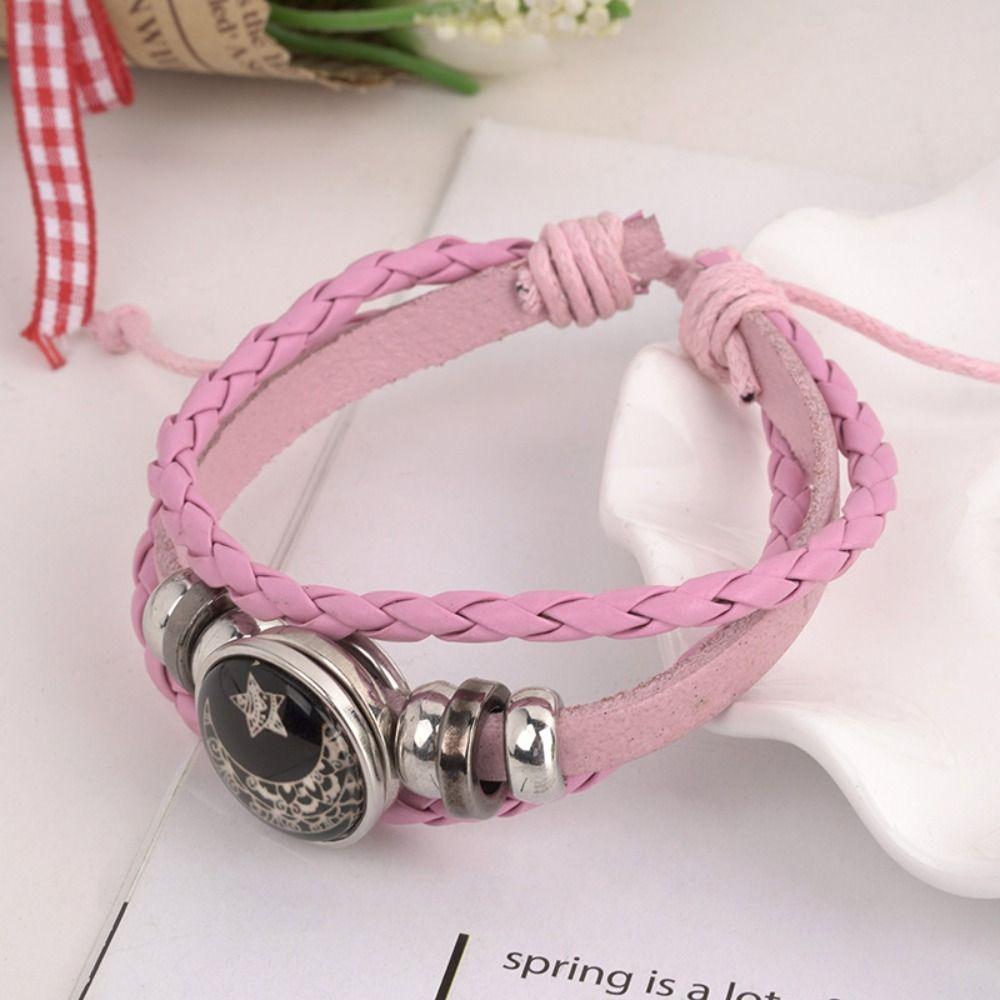 Three-layer Leather Bracelet Sun Moon Knitted Hand Chain Punk Bead Woven Bracelet  Gift