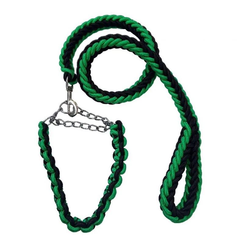 130cm Super Strong Coarse Nylon Dog Leash Army Green Canvas Double Row Adjustable Dogs Collars For Medium Large Dogs Leashes Set