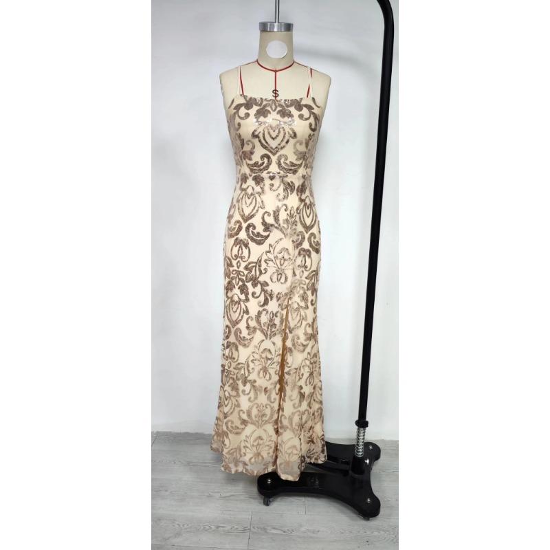 Women Sexy Off Shoulder Sequin Slit Floor Length Evening Party Gown