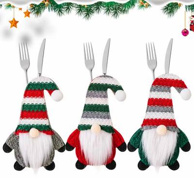 1PC Cutlery Bag Dinner Santa Claus Knife Fork Gift Striped Party Tableware Decorations New Year Storage Pocket Bag Xmas 3 Colors