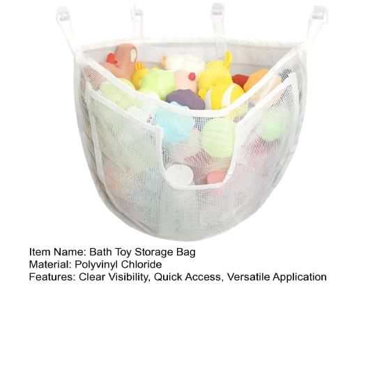 Bathroom Toy Storage Bag with Hooks Mesh Design Water Leakage Mildew-Proof Kids Toy Storage Organizer