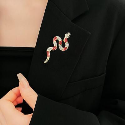 Animal Zodiac Snake Brooch Minimalist Snake Lapel Pin Creative Rhinestone Collar Pins  New Year