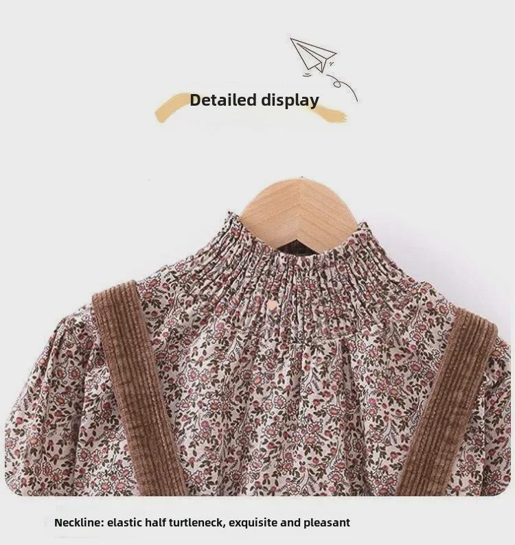 2024 Girls' Korean-Style Floral Suspender Skirt Dress Set: Spring/Autumn Two-Piece for Kids