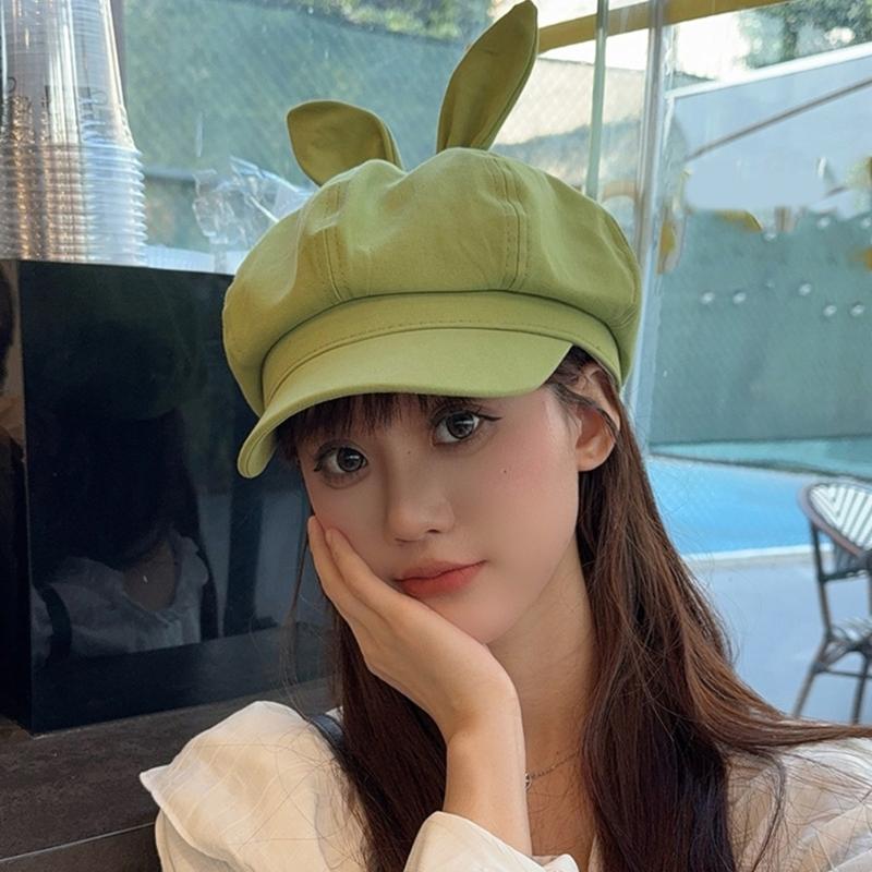 Girls Beret Subculture Rabbits Ear Painter Hat Artist Hat Gift for Halloween Rabbits Ear Decorated for Holiday