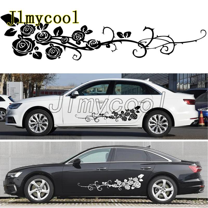 2pcs/lot 2Sides Door Vinyl Car Sticker Art Design Floral Pattern Stylish Decoration Modified Rose Flower Vine Car Decal Stickers