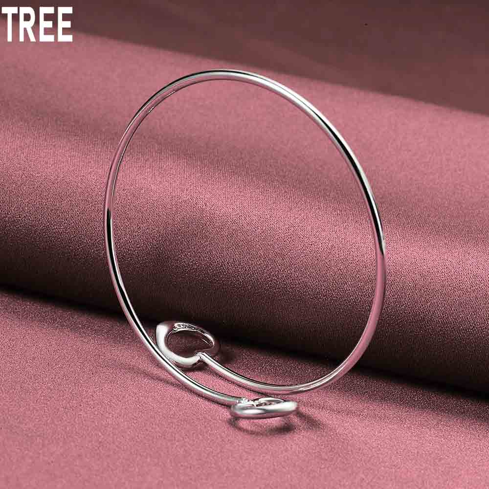 925 Sterling Silver Double Heart-shaped Open Bracelet Fashion Wedding Jewelry