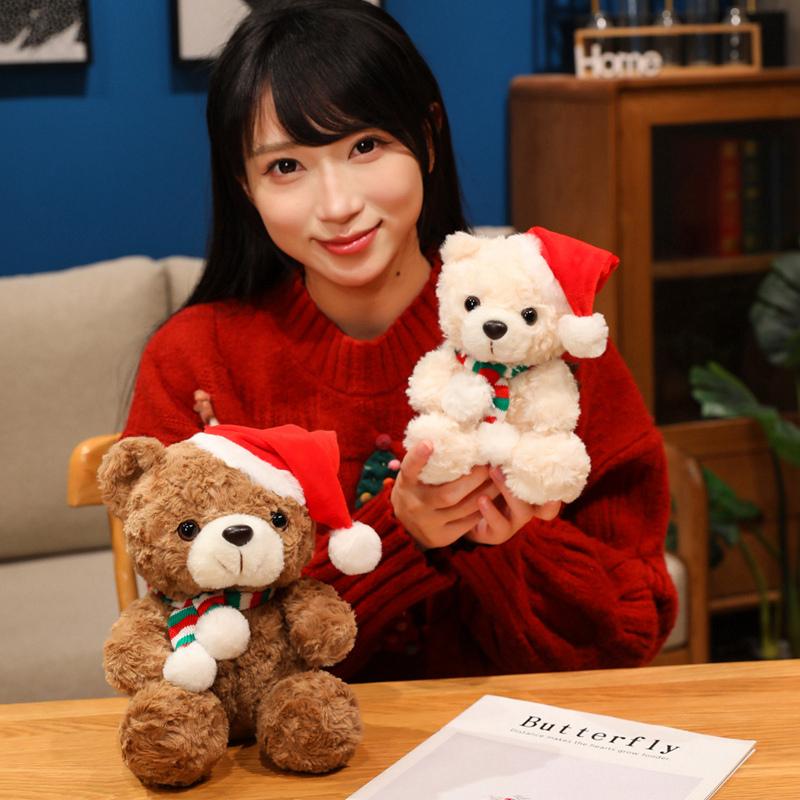 Cute Bear Plush Toy Christmas Dress Up Teddy Bear Scarf Hat Dress Up Comfort Doll To Give Children Birthday Gifts