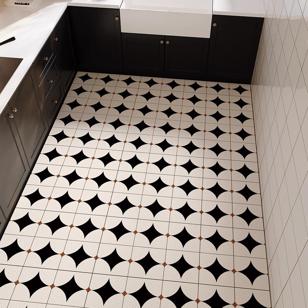 Nordic Style Waterproof Oil-Proof Leather Kitchen Rug - Full Coverage, Easy-Clean, Rectangular Patterned Mat