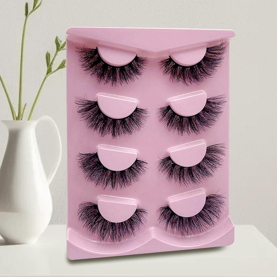4 Pairs of Popular Fake eyelashes,Messy Style, Voluminous and Fluffy Look,glue Required