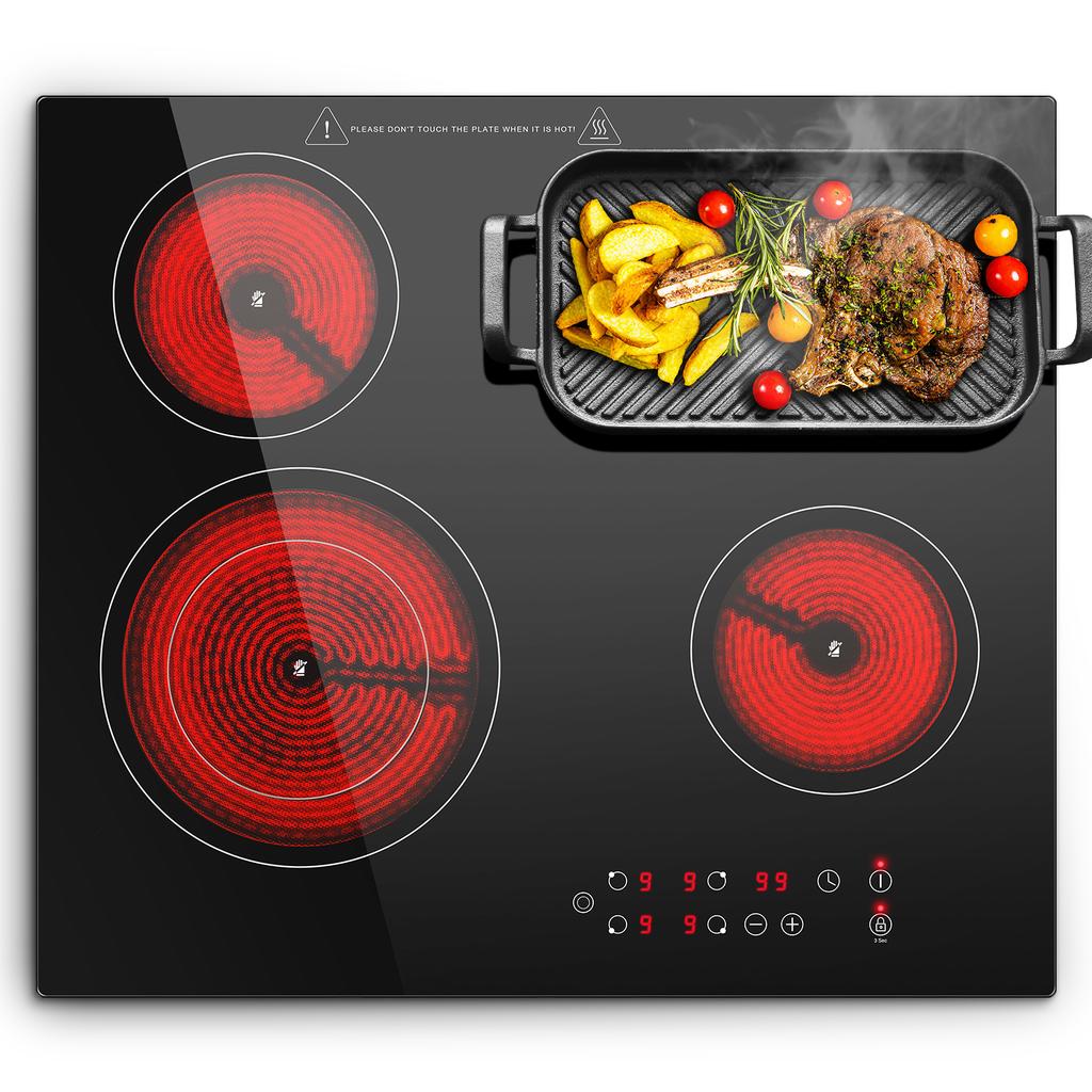 Glass Ceramic Hob 4 Plates, Built-in Hob 60 Cm, Hob 4 Hobs, 6600 W, Double & Oval Cooking Zone,, Touch, Timer, CHE66S244