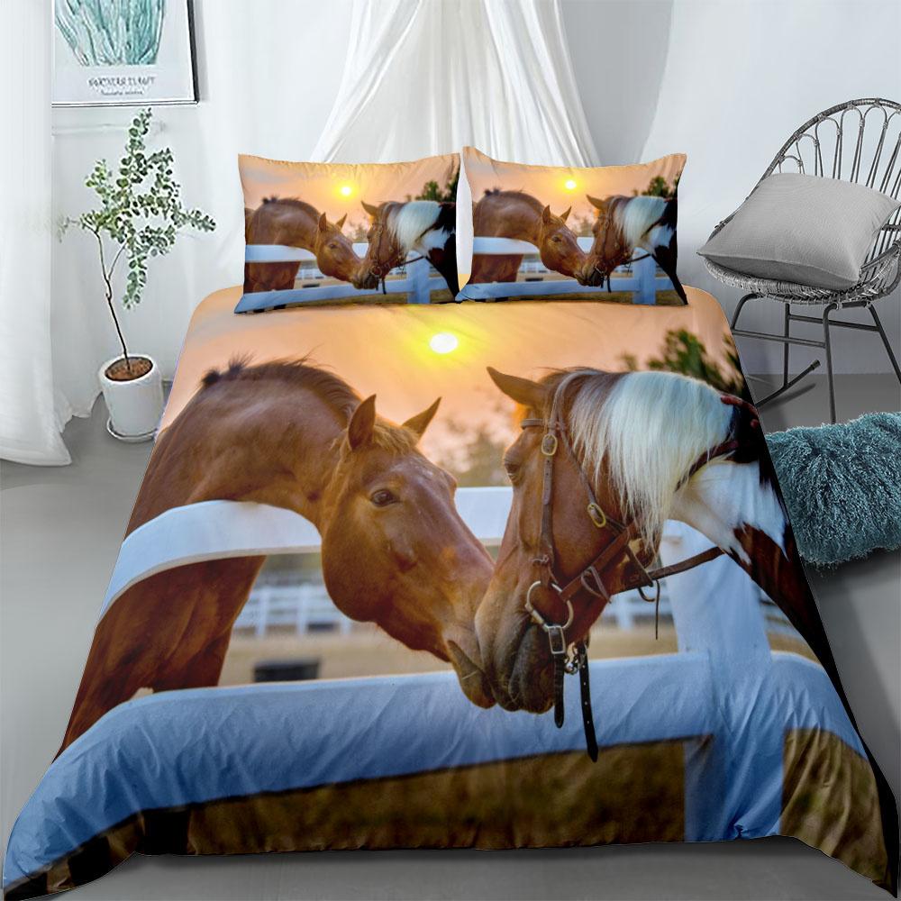 Running Horse 3d Bedding Set King Queen Double Full Twin Single Size Bed Linen Set