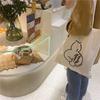 Korean Ins Niche Design Cute Cartoon Fun Pattern Thin Cotton Grey Cloth Bag Canvas Single Shoulder