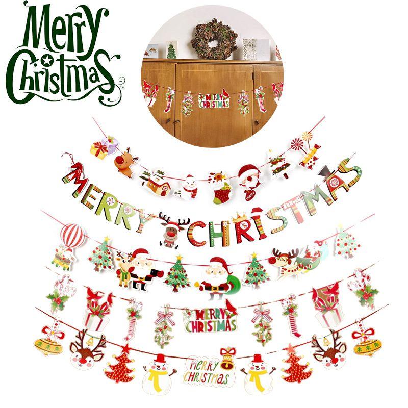 Pulling Flag Christmas Ornament Cartoon Santa Claus Party Hanging Banner Decor