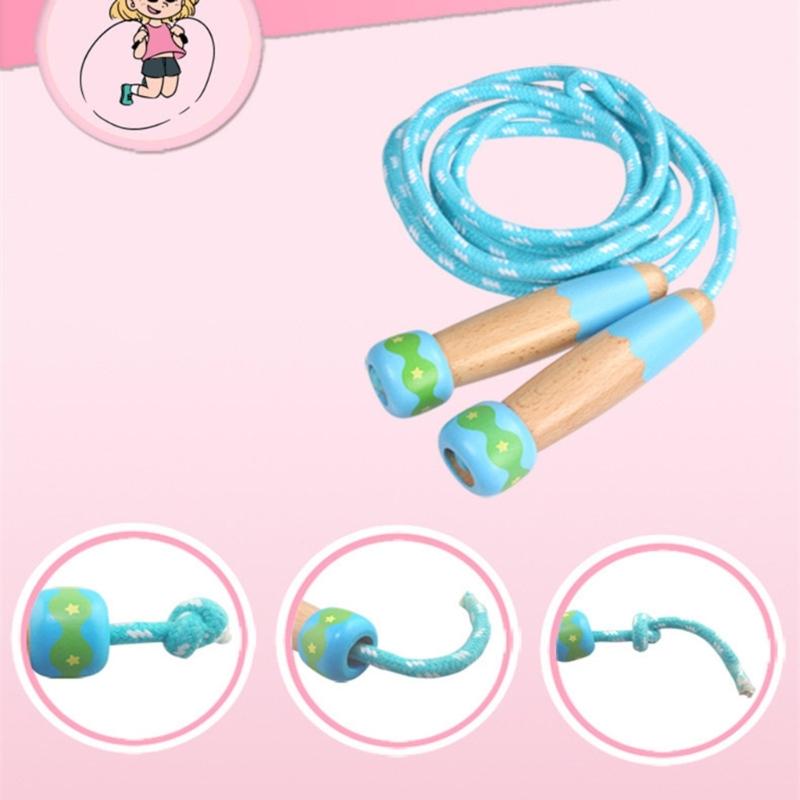 Lightweight Jump Rope Adjustable Skipping Rope with Wooden Handle Kids Outdoor Exercise Toy for Men Women Children
