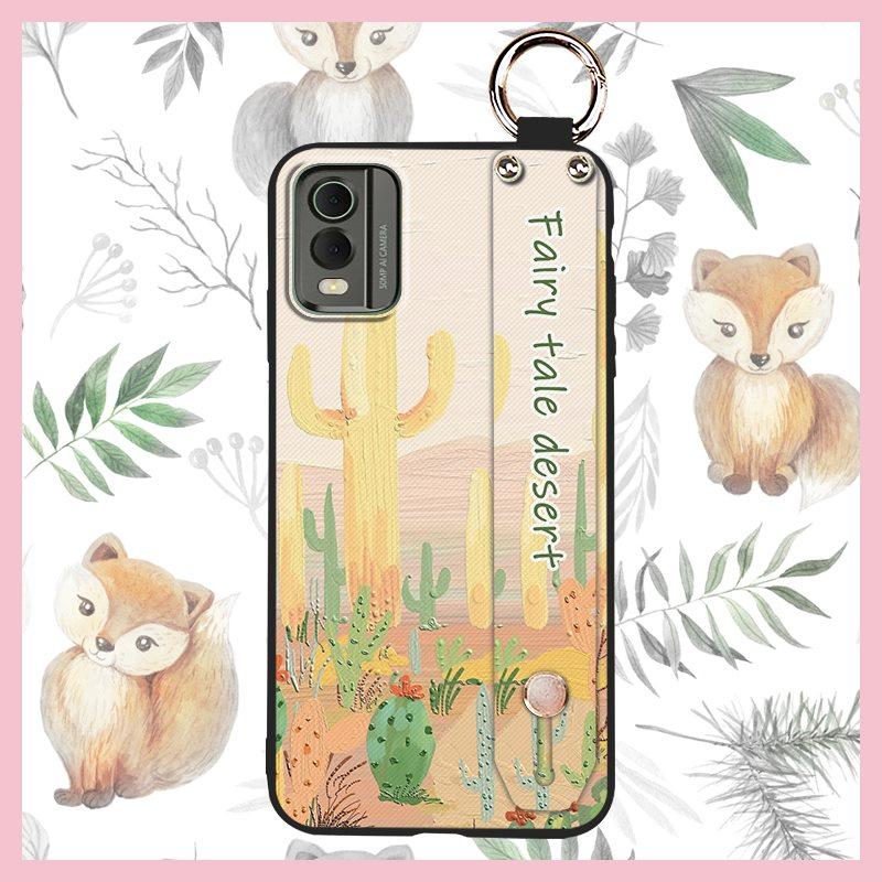 Waterproof Back Cover Phone Case For Nokia C32 Anti-dust Flower Kickstand Wrist Strap Phone Holder Shockproof Wristband